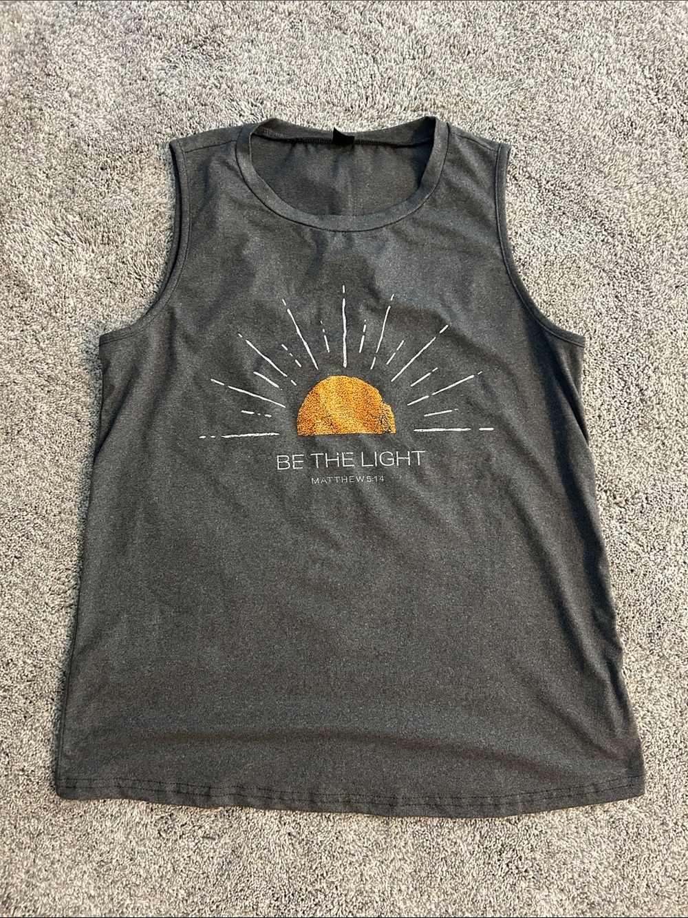 Women's Grey Graphic Tank with Gold Sun Motif - Be The Light